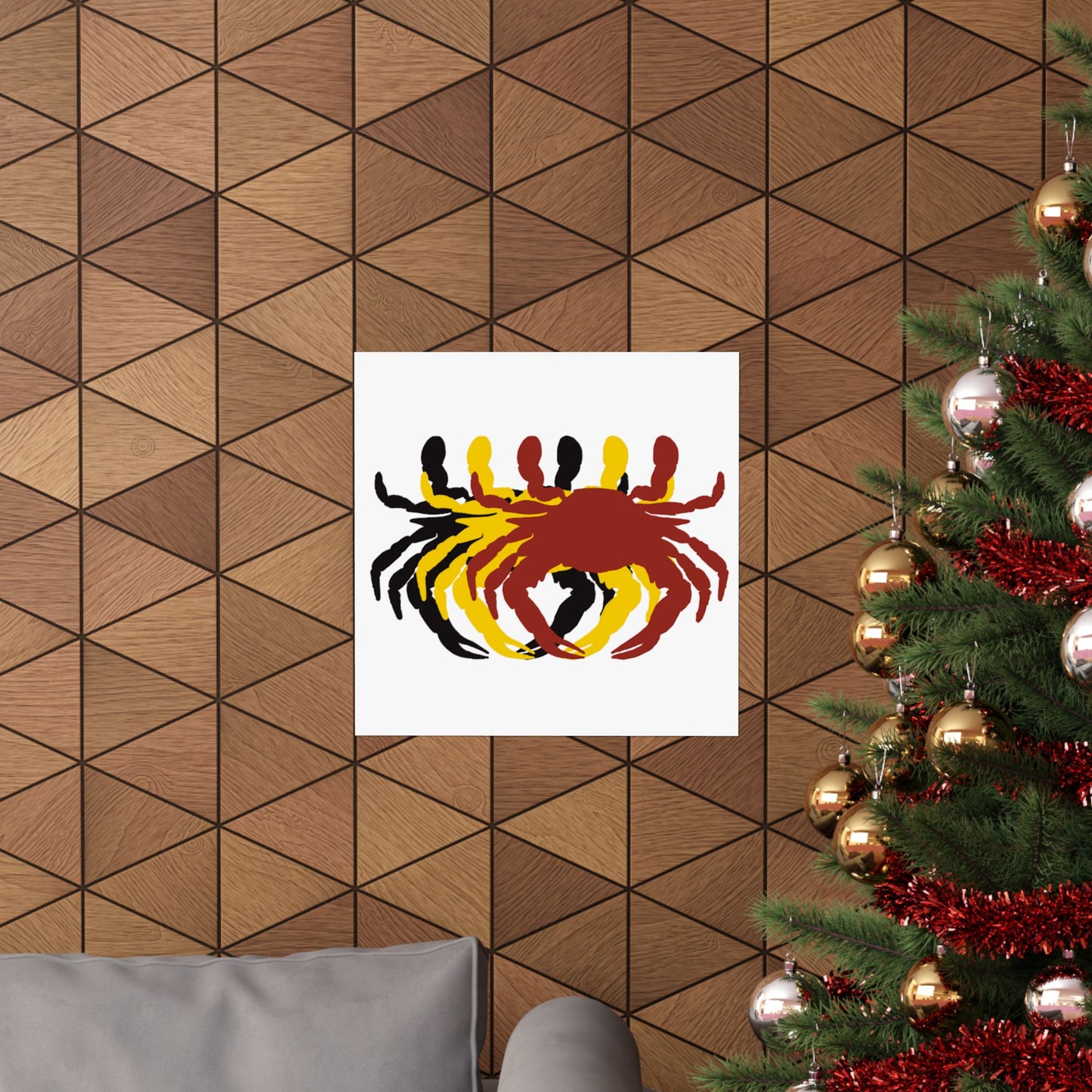 Crab Trio Matte Poster — Coastal Wall Art in Red, Yellow & Black