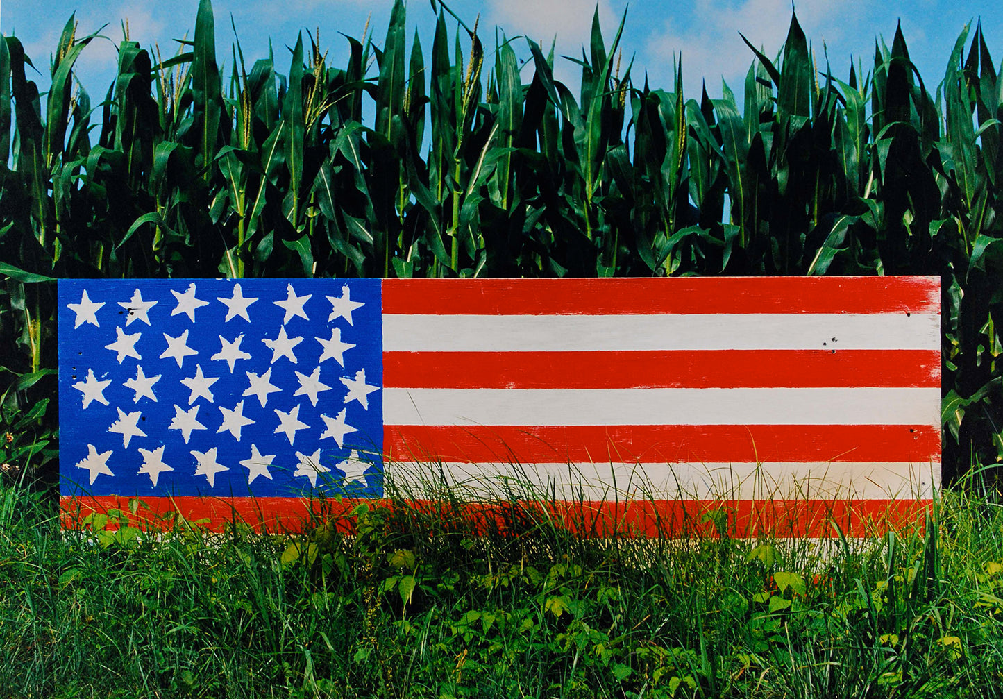 American Flag in Corn Field