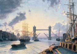 LONDON: SUNSET OVER THE THAMES IN 1895