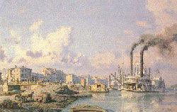 LOUISVILLE: THE PEOPLE'S LINE PACKET "WILD WAGONER" ARRIVING AT THE LEVEE IN 1868