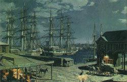 NEW YORK: THE BLACKBALL PACKETS SEEN BEYOND THE FULTON FISH MARKET IN 1865