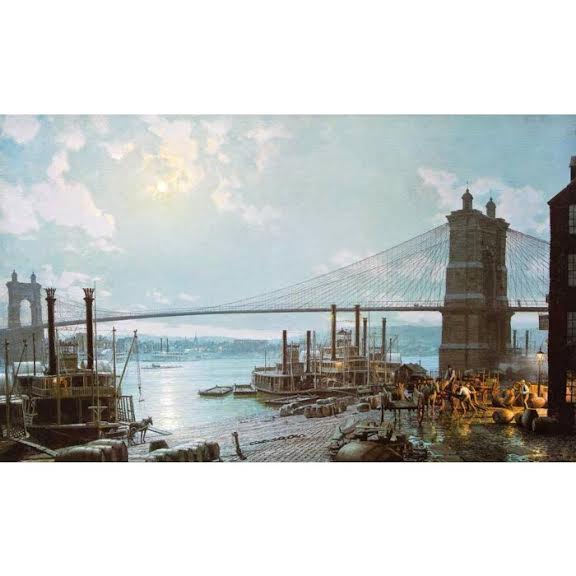 CINCINNATI: MOONLIGHT ON THE OHIO FROM THE PUBLIC LANDING IN 1880 (RARE)