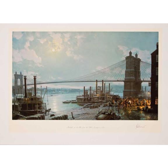 CINCINNATI: MOONLIGHT ON THE OHIO FROM THE PUBLIC LANDING IN 1880 (RARE)