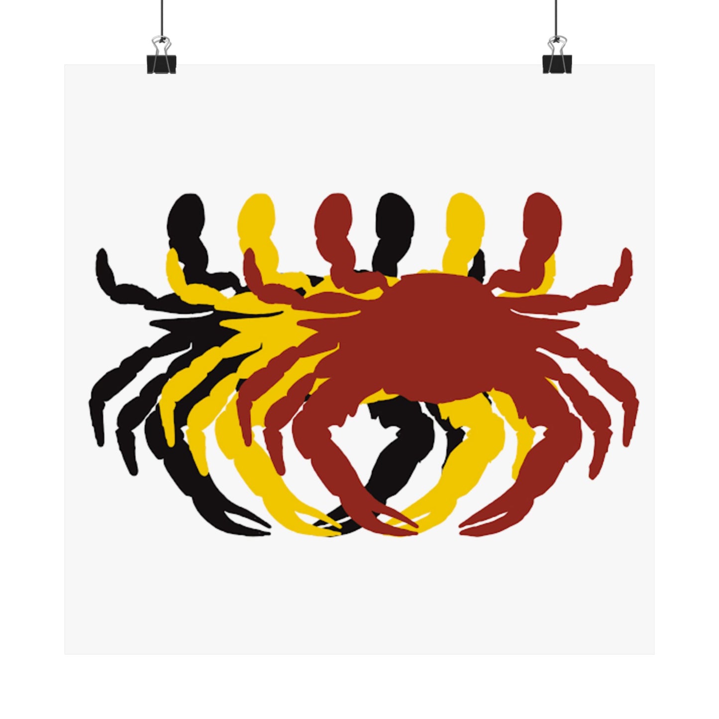 Crab Trio Matte Poster — Coastal Wall Art in Red, Yellow & Black