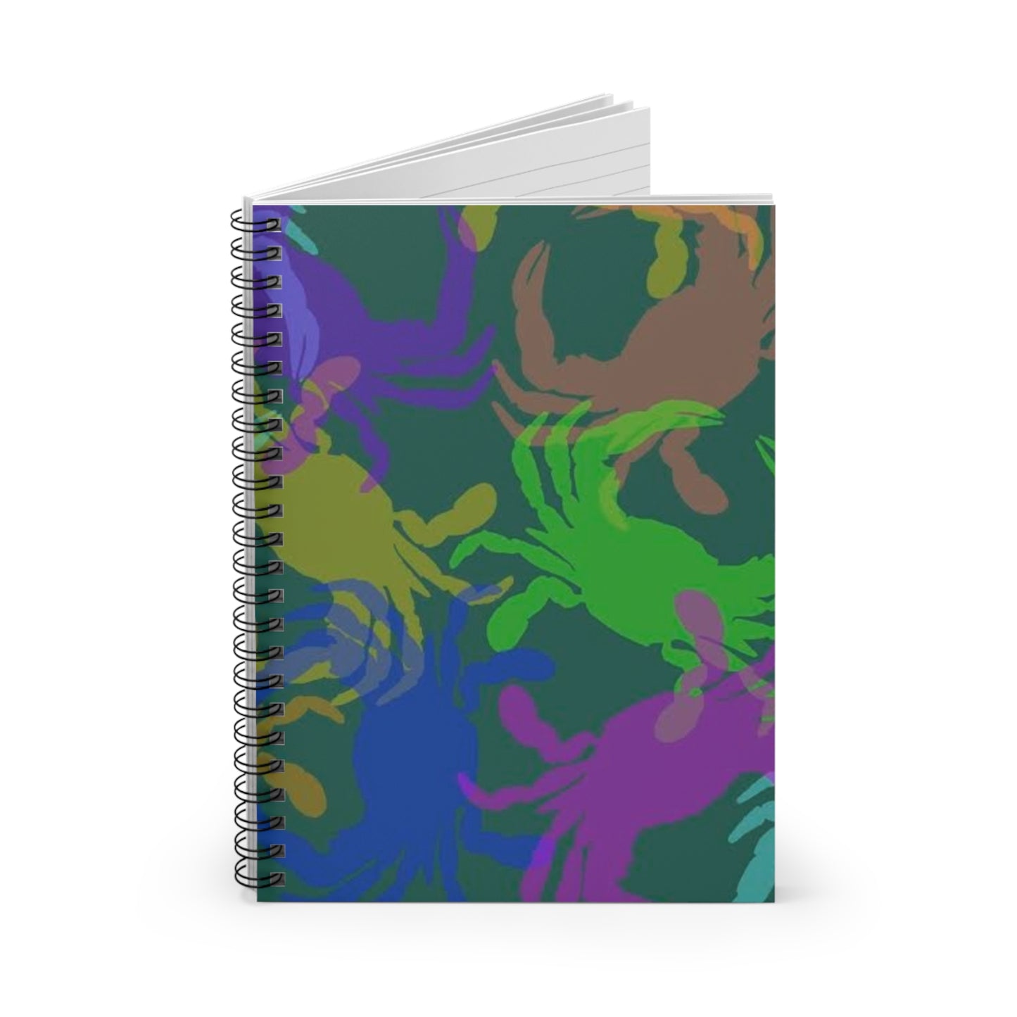 Crab Pattern Spiral Notebook - Colorful Coastal Journal (Ruled)