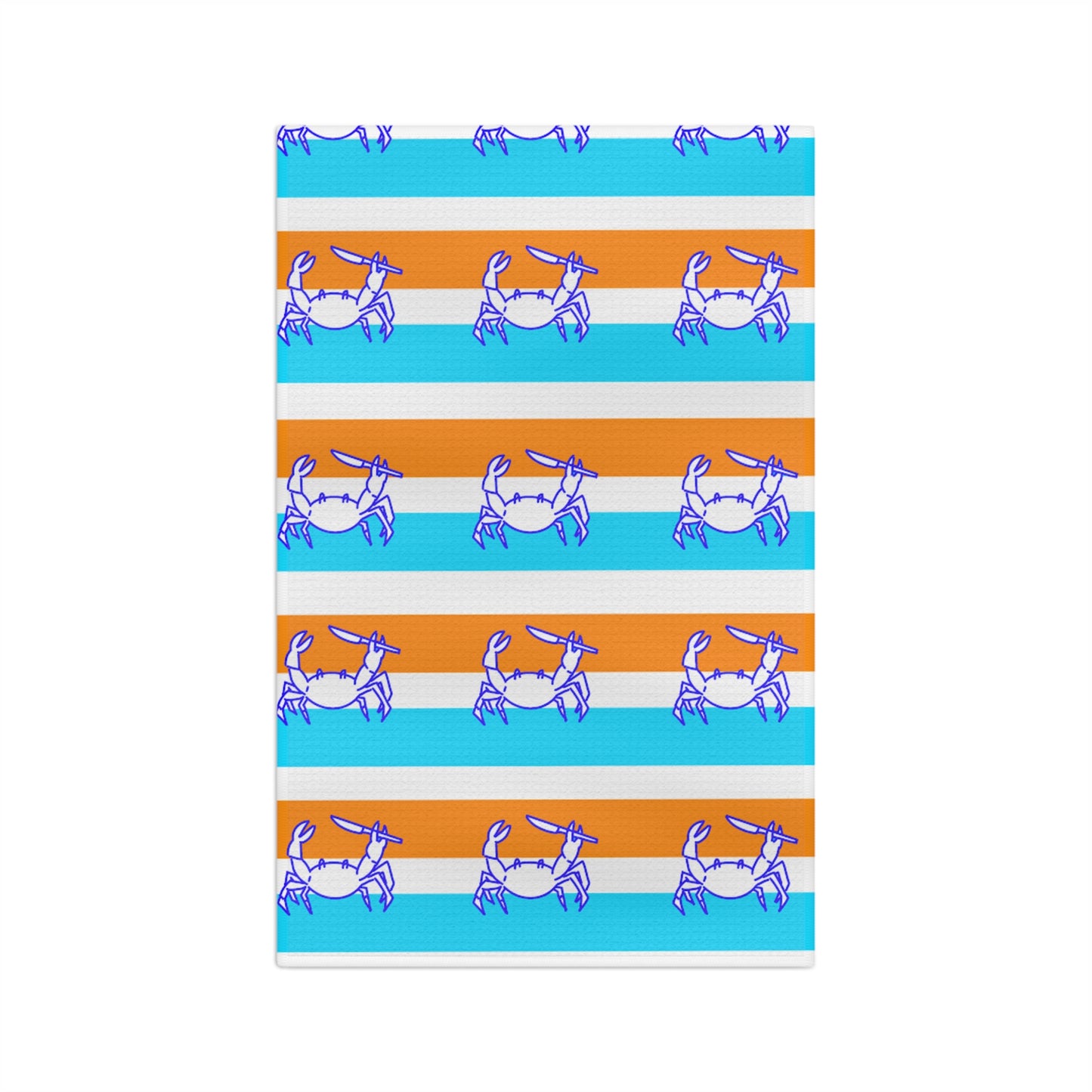 Crab Stripe Microfiber Tea Towel — Coastal Blue & Orange Kitchen Towel