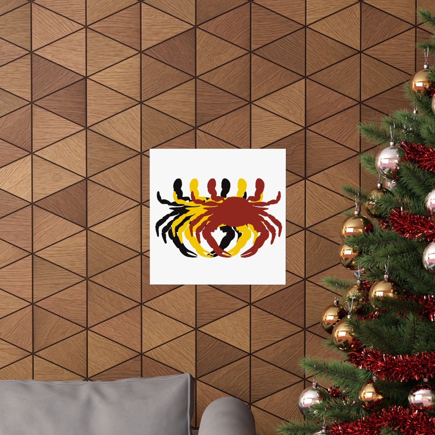 Crab Trio Matte Poster — Coastal Wall Art in Red, Yellow & Black