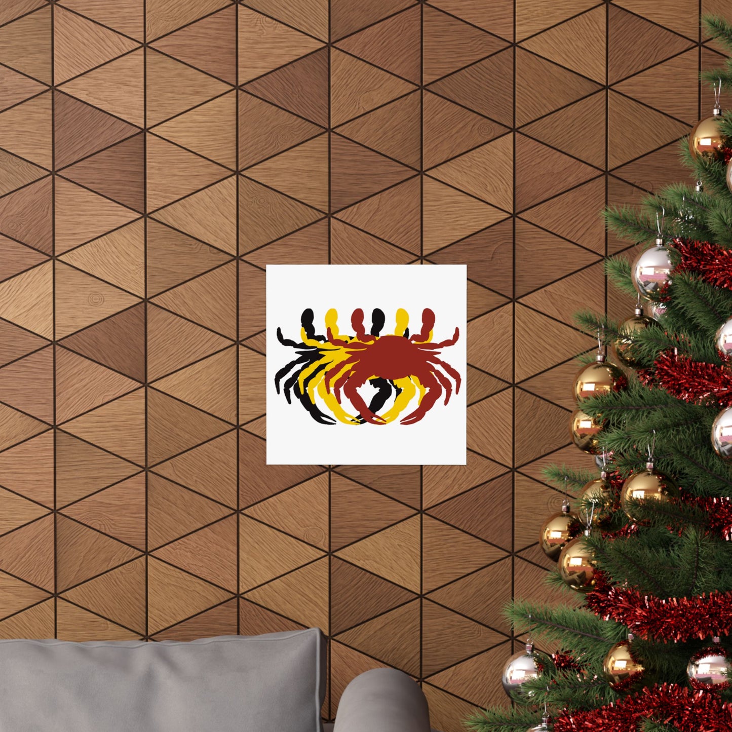 Crab Trio Matte Poster — Coastal Wall Art in Red, Yellow & Black
