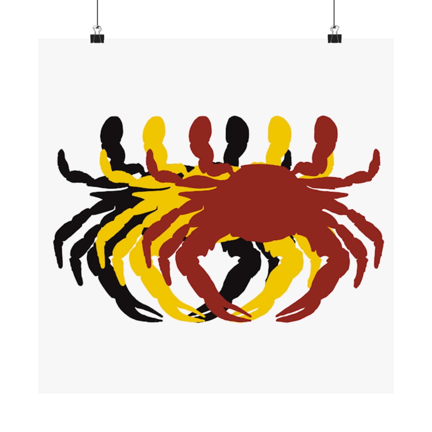 Crab Trio Matte Poster — Coastal Wall Art in Red, Yellow & Black