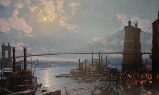 CINCINNATI: MOONLIGHT ON THE OHIO FROM THE PUBLIC LANDING IN 1880 (RARE)