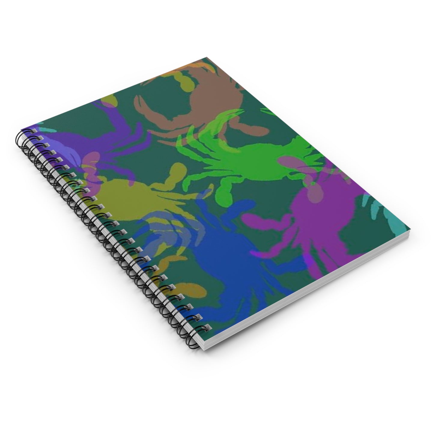 Crab Pattern Spiral Notebook - Colorful Coastal Journal (Ruled)