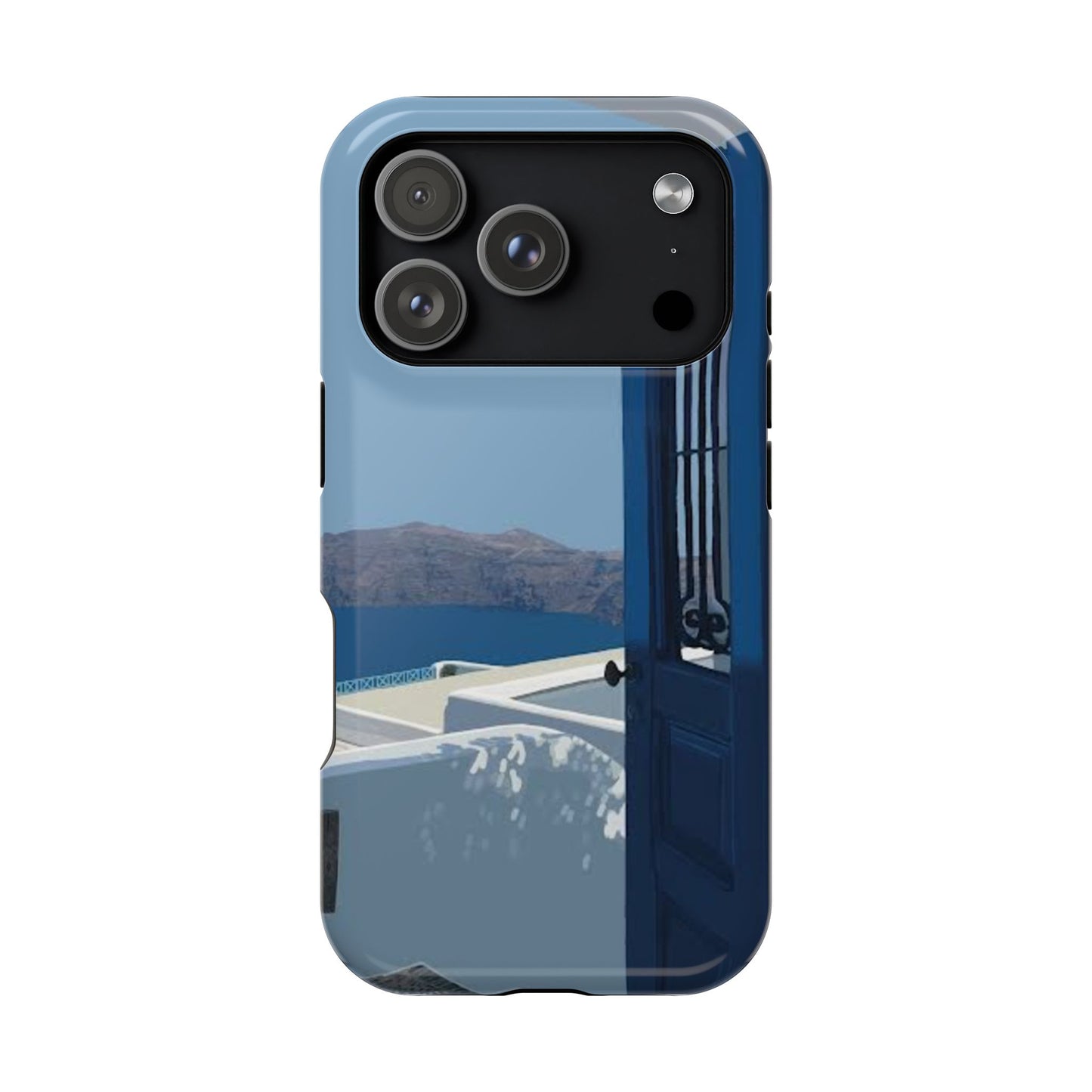 Santorini Blue Door Phone Case — Magnetic Impact-Resistant Coastal iPhone Cover