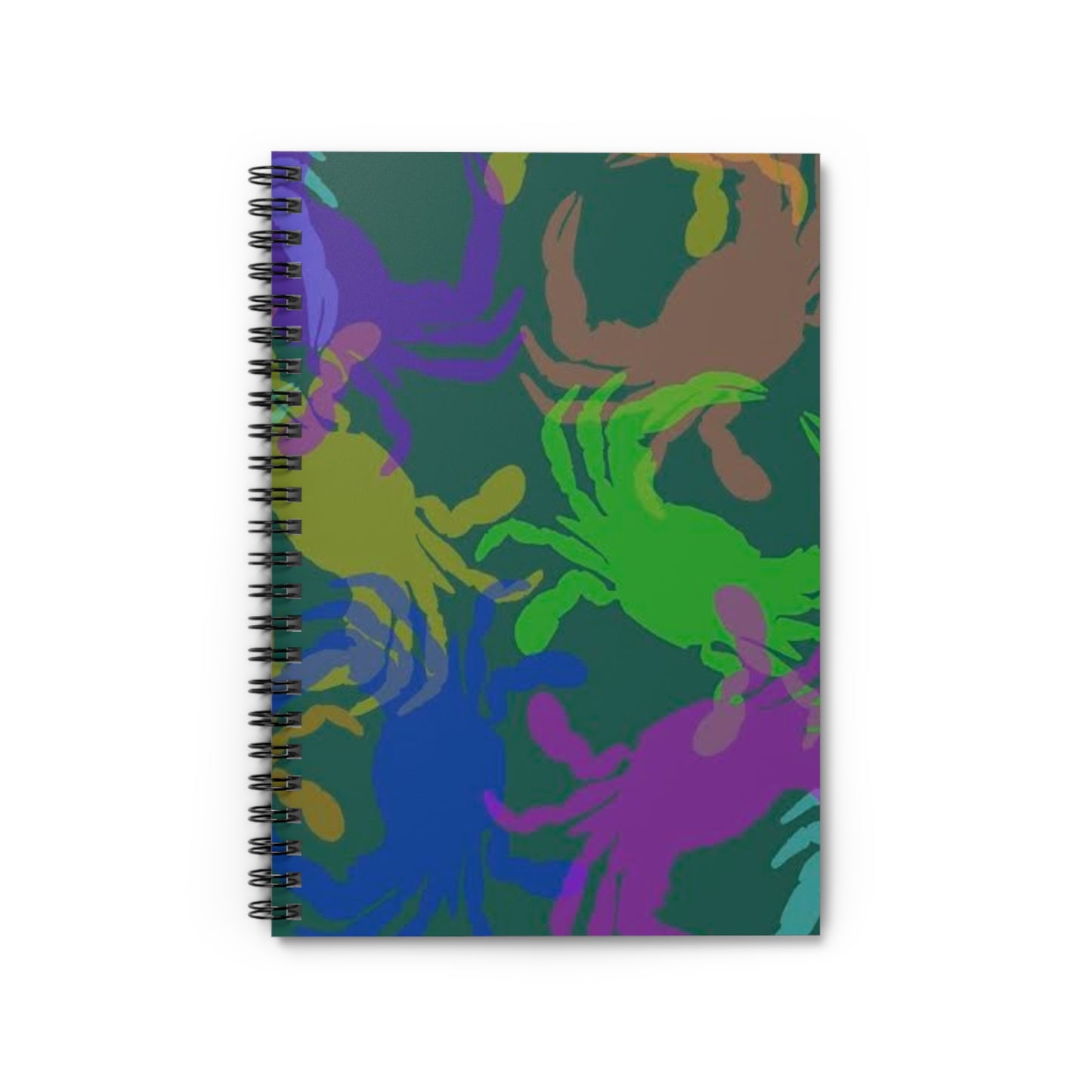 Crab Pattern Spiral Notebook - Colorful Coastal Journal (Ruled)