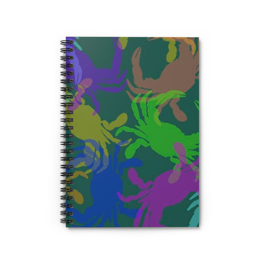 Crab Pattern Spiral Notebook - Colorful Coastal Journal (Ruled)