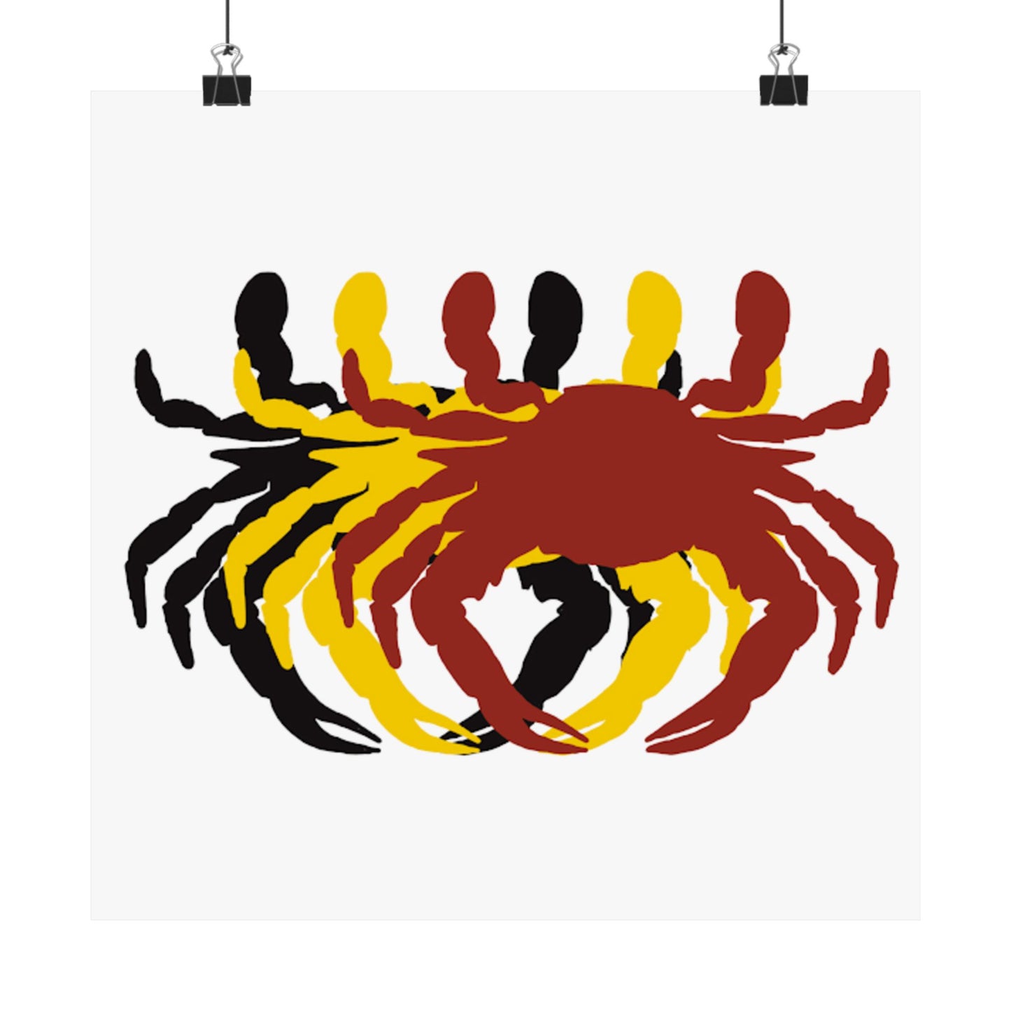Crab Trio Matte Poster — Coastal Wall Art in Red, Yellow & Black