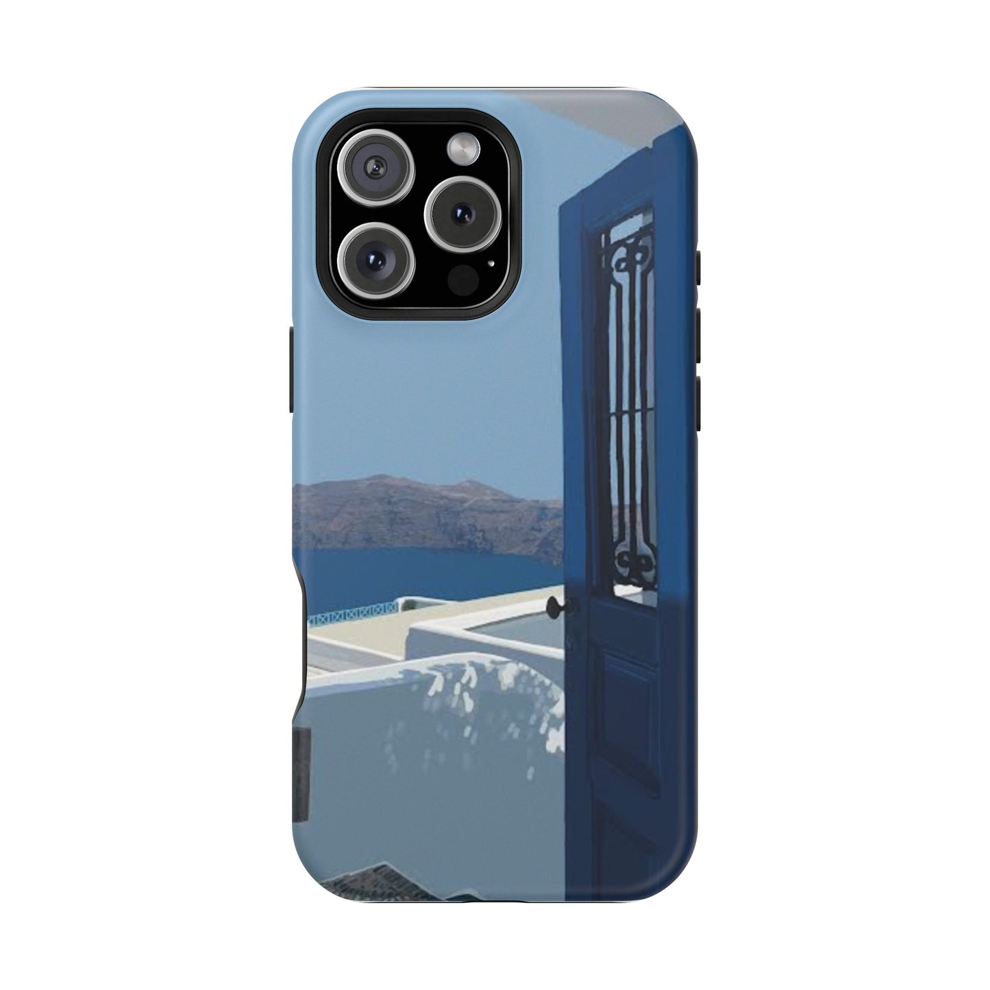 Santorini Blue Door Phone Case — Magnetic Impact-Resistant Coastal iPhone Cover