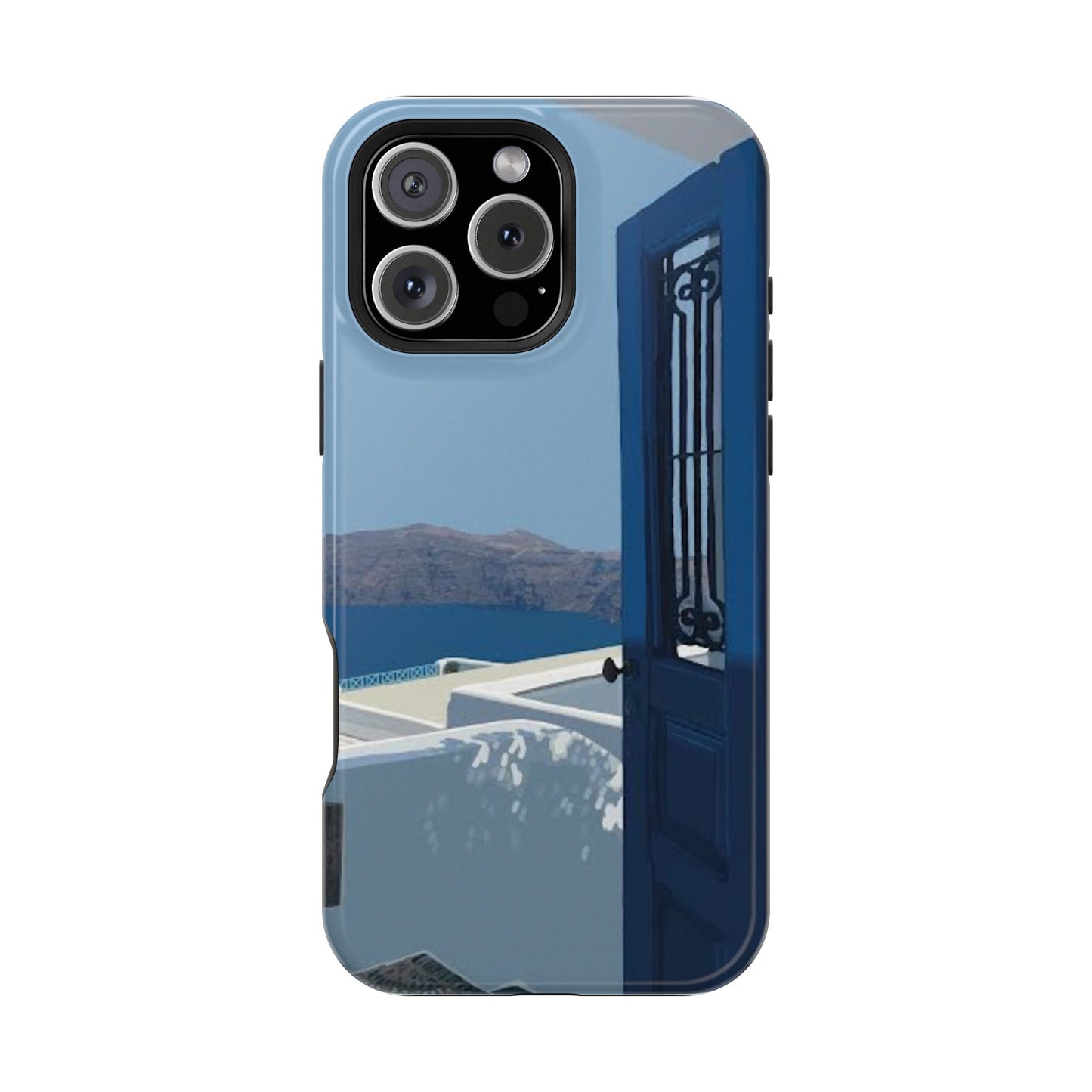 Santorini Blue Door Phone Case — Magnetic Impact-Resistant Coastal iPhone Cover