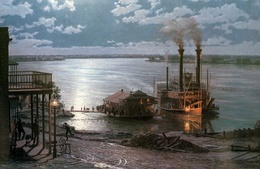 Natchez The Robert. E. Lee Arriving at the Wharfboat, Natchez “Under the Hill” in 1882