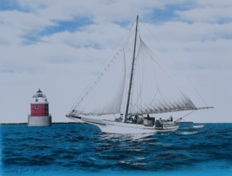 Color Sandy Point Lighthouse with Skipjack