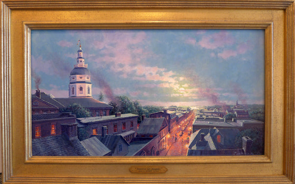 Moonrise Over Annapolis Framed Original Painting by John M Barber