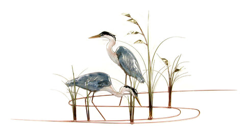 TWO HERONS WITH SEA OATS