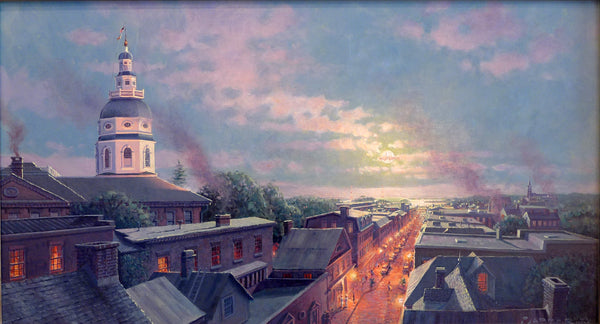 Original John Barber Painting Moonrise over Annapolis