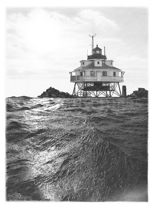 Black and White Thomas Point Shoal Lighthouse